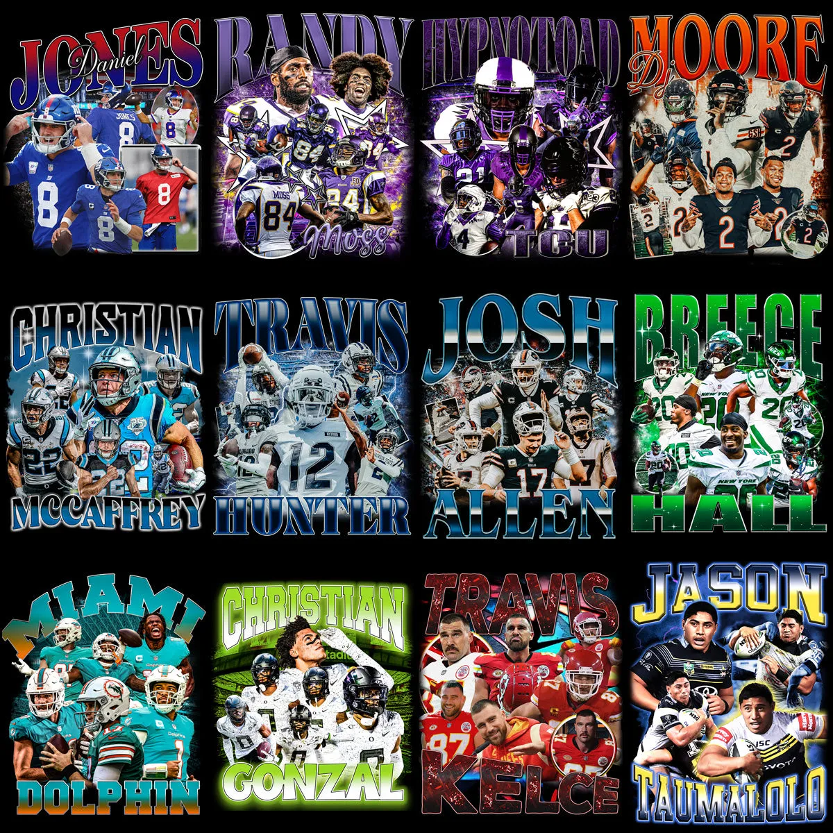 41 Football Bootleg Players & Teams Designs Bundle PNG