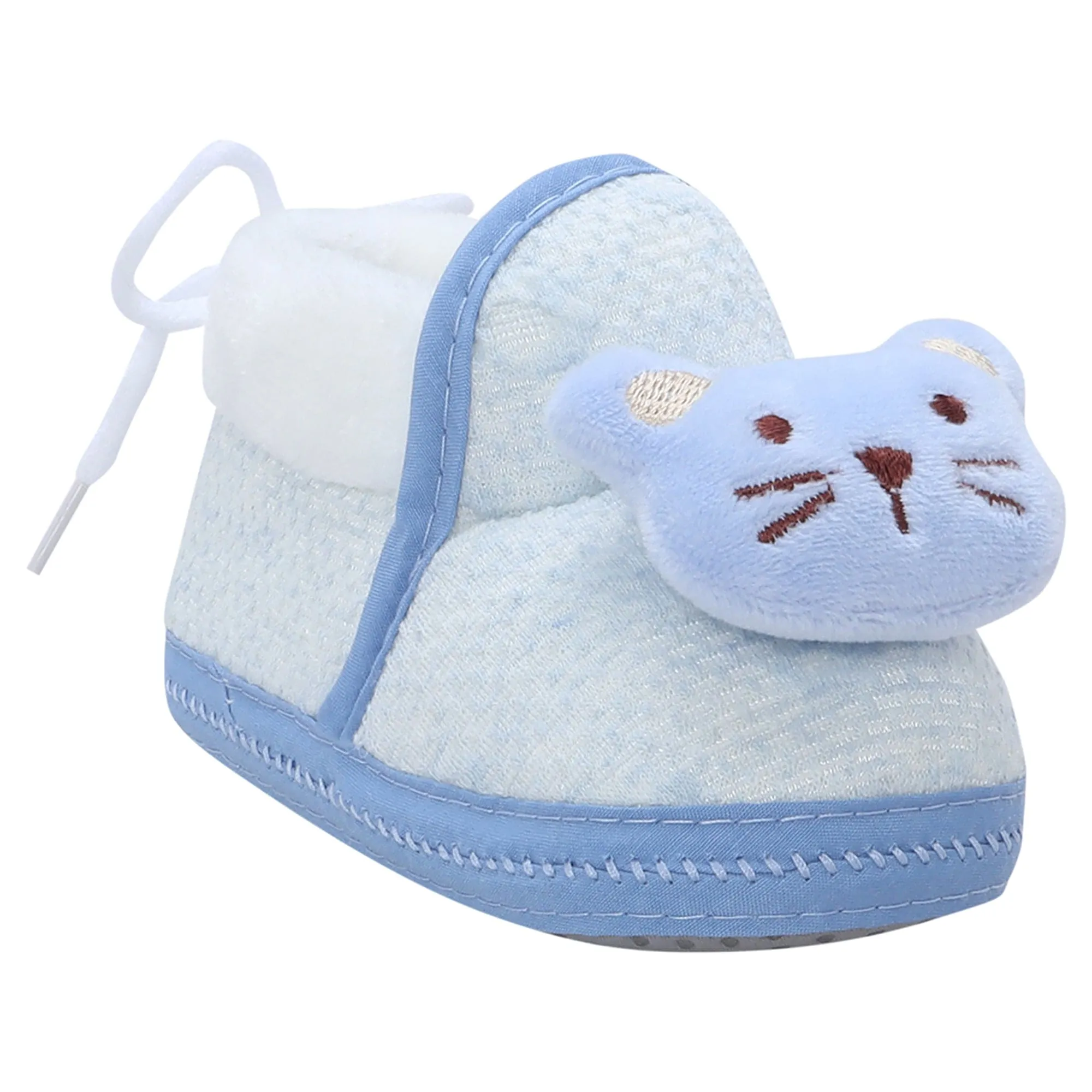 Baby Moo 3D Cute Kitty Soft Slip-On Anti-Skid Plush Warm Booties - Blue