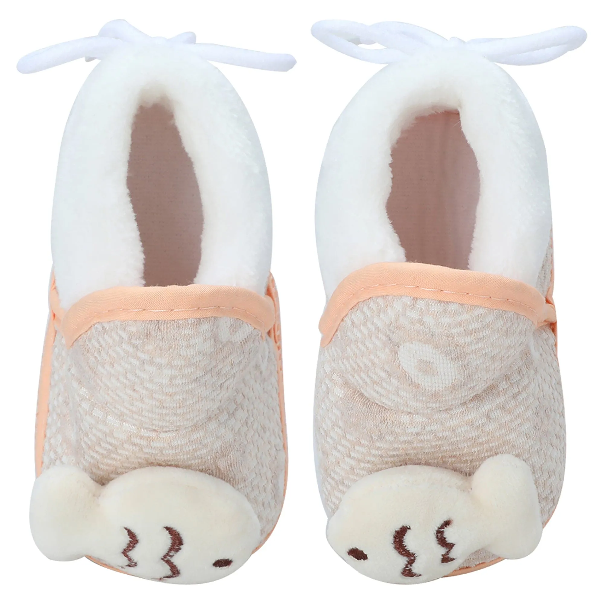 Baby Moo 3D Fish Soft Slip-On Anti-Skid Plush Warm Booties - Beige