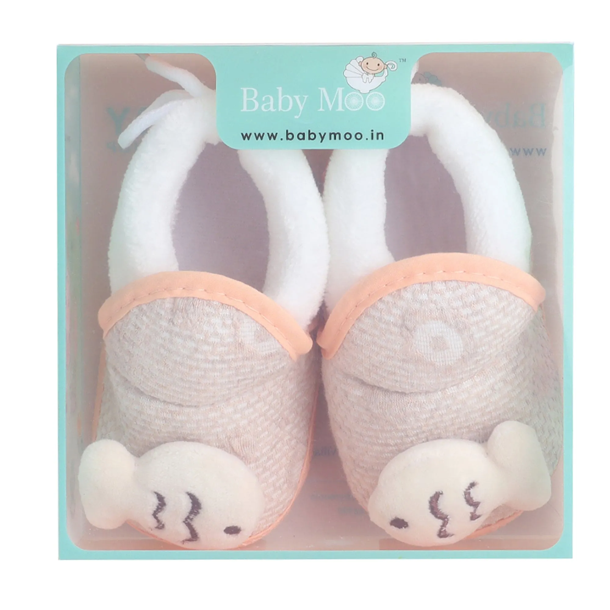 Baby Moo 3D Fish Soft Slip-On Anti-Skid Plush Warm Booties - Beige