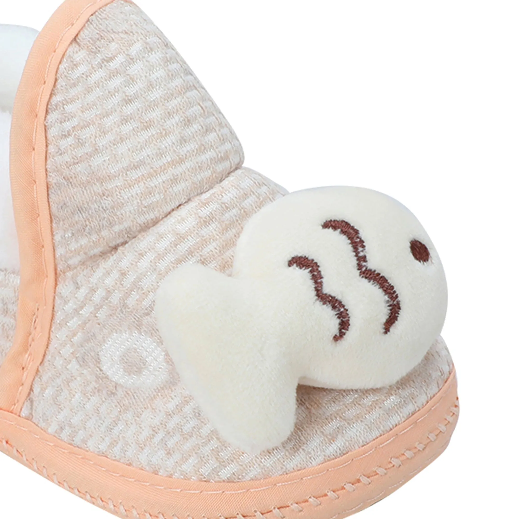 Baby Moo 3D Fish Soft Slip-On Anti-Skid Plush Warm Booties - Beige