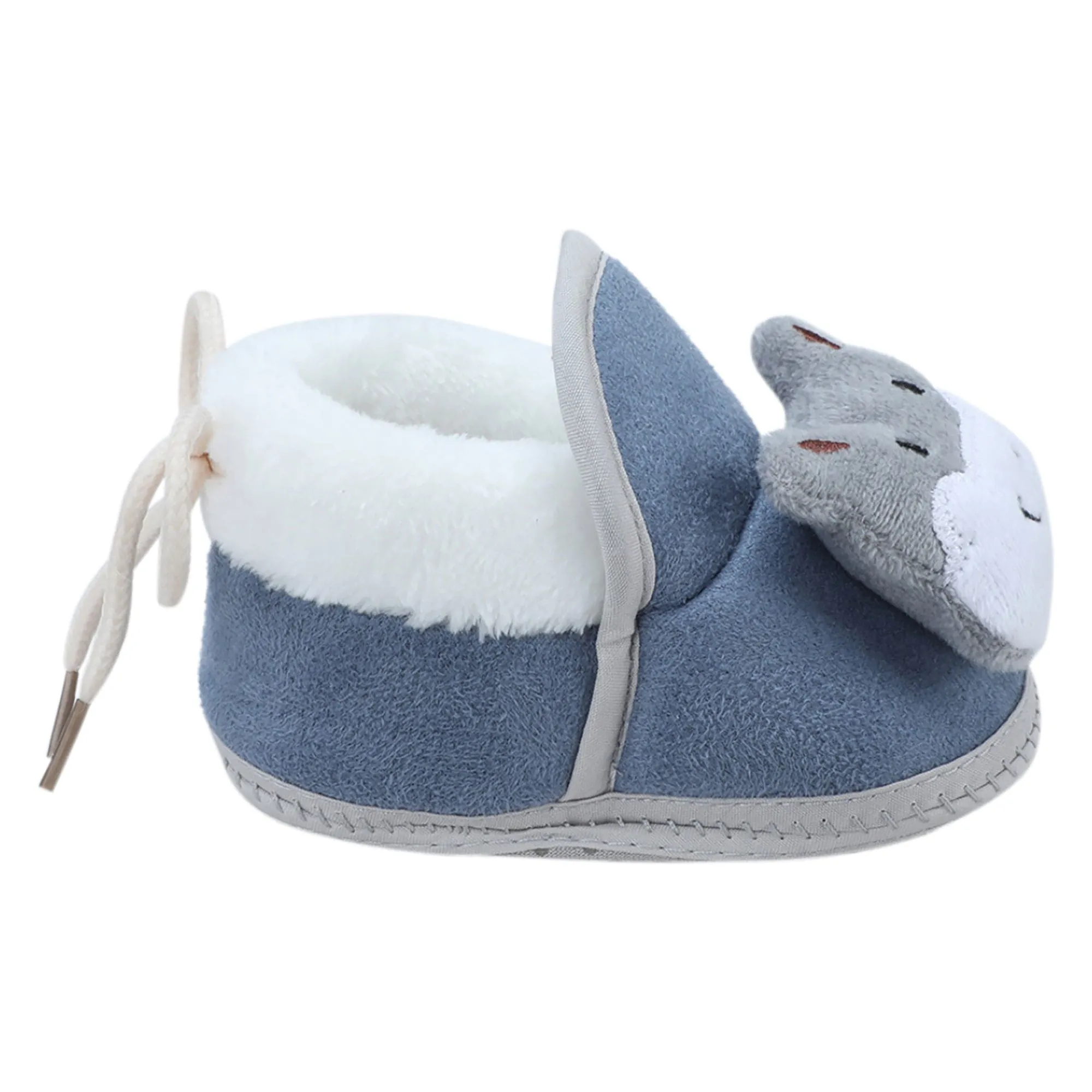 Baby Moo 3D Hippo Soft Slip-On Anti-Skid Plush Warm Booties - Blue