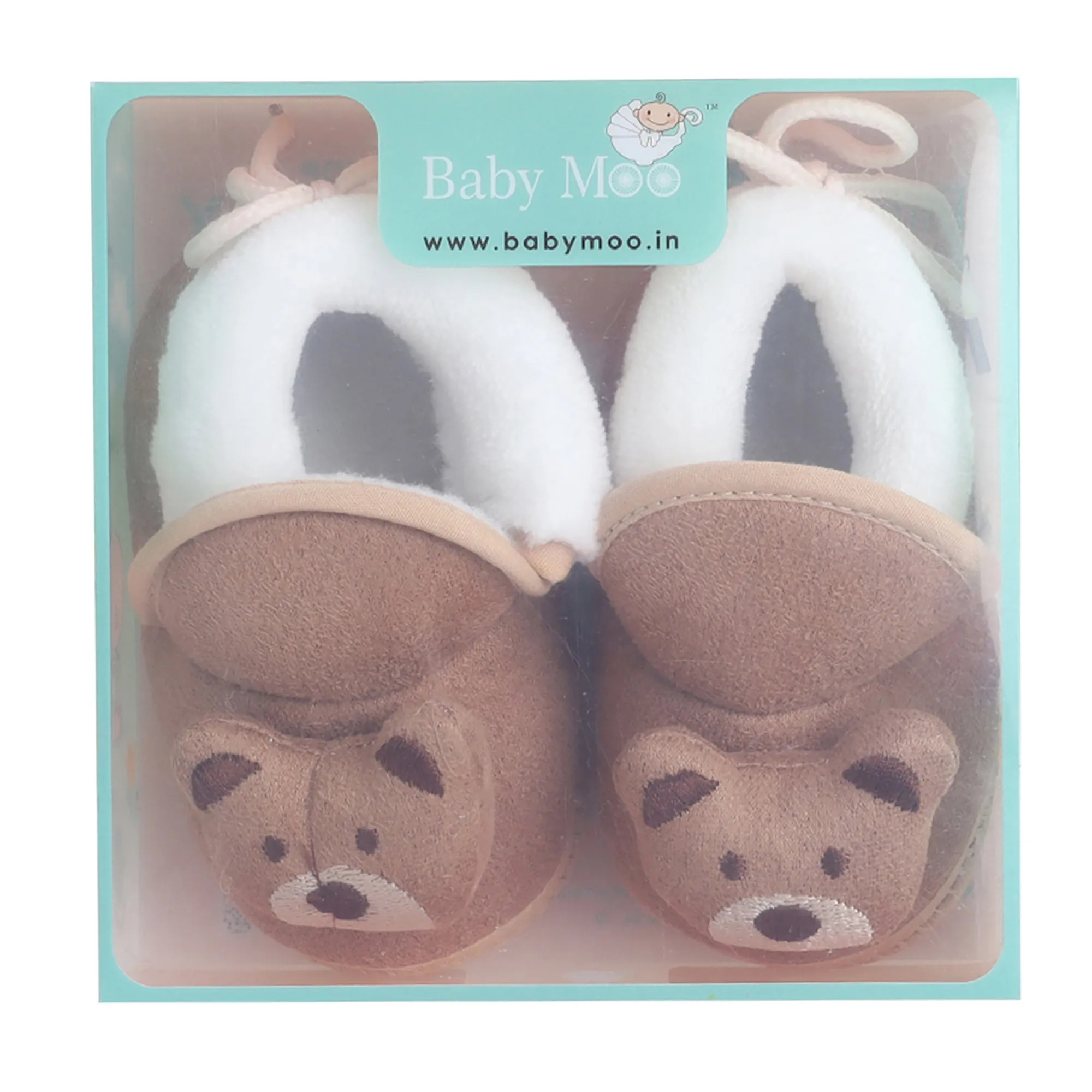 Baby Moo 3D Teddy Soft Slip-On Anti-Skid Plush Warm Booties - Brown