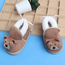 Baby Moo 3D Teddy Soft Slip-On Anti-Skid Plush Warm Booties - Brown