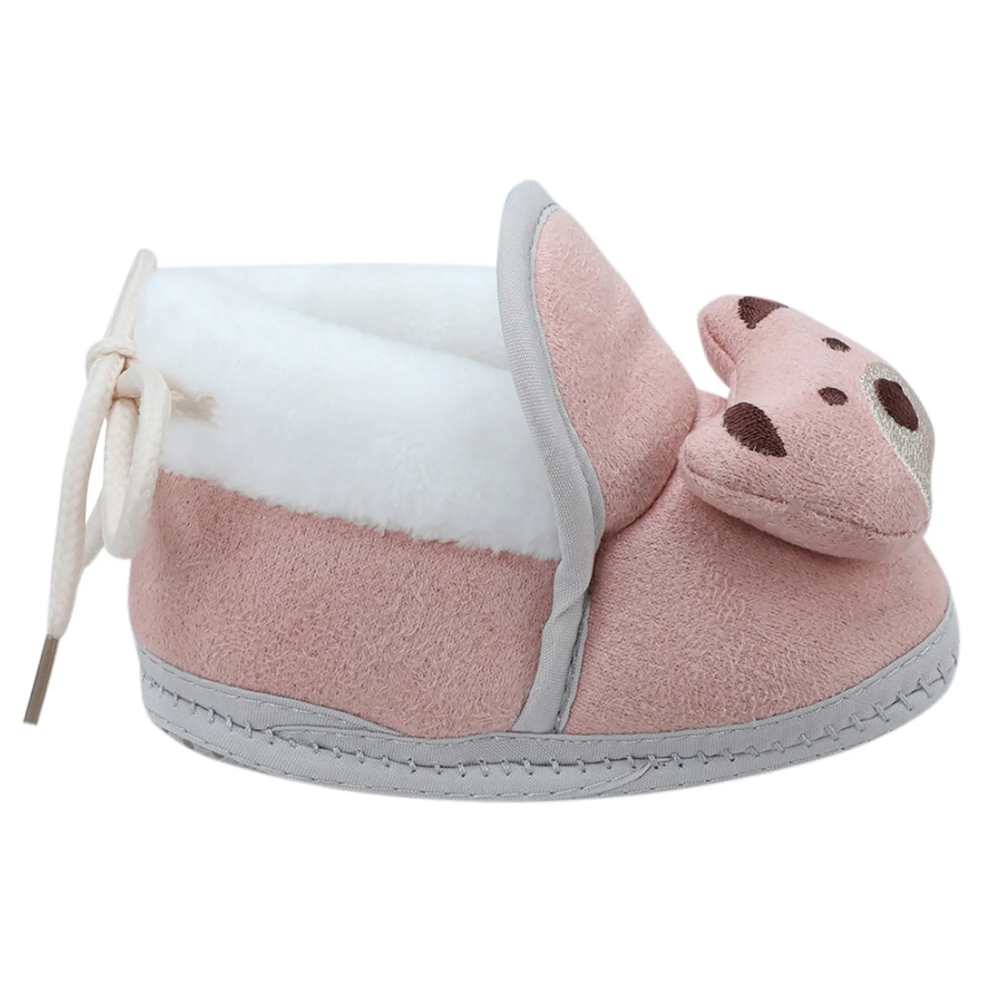 Baby Moo 3D Teddy Soft Slip-On Anti-Skid Plush Warm Booties - Mauve