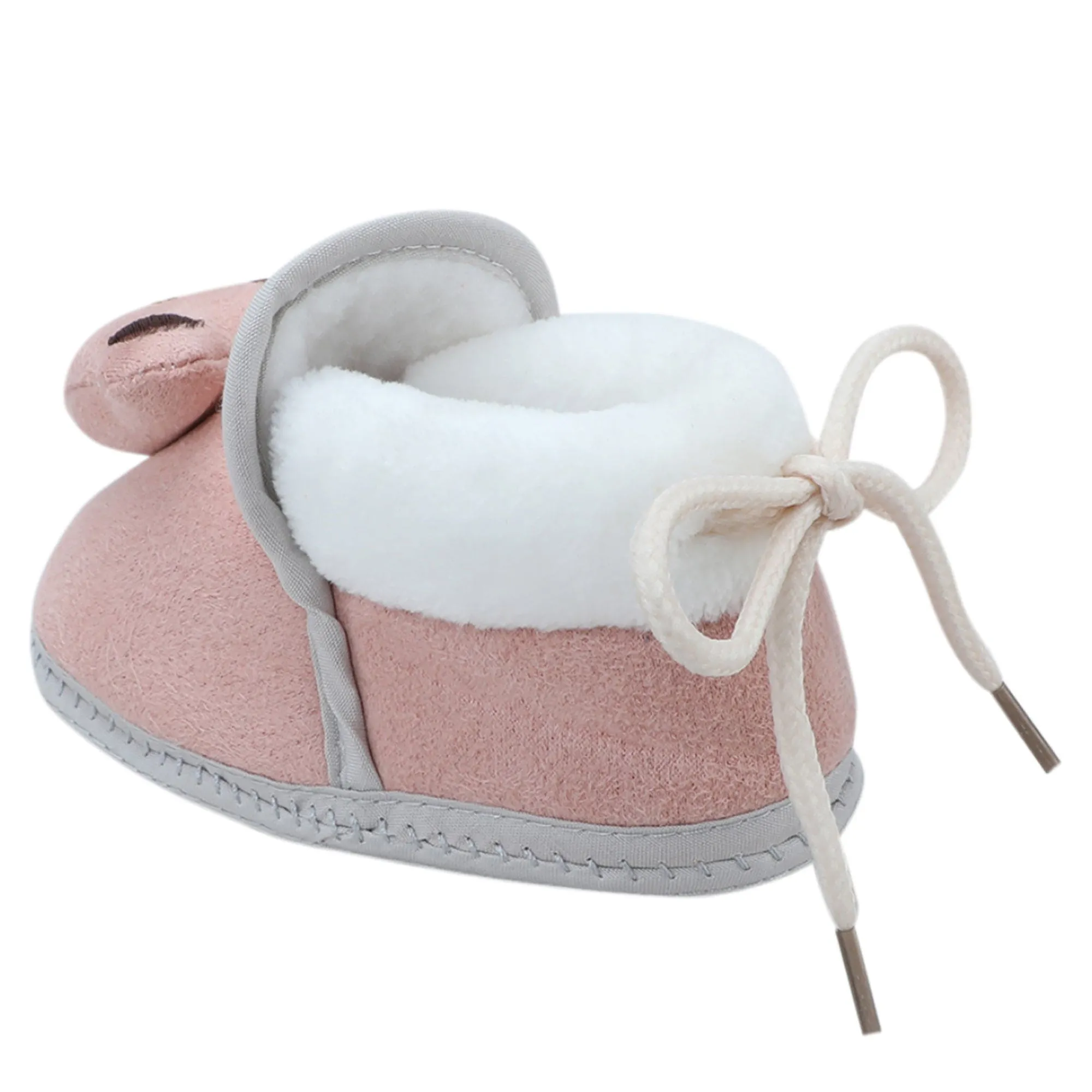 Baby Moo 3D Teddy Soft Slip-On Anti-Skid Plush Warm Booties - Mauve