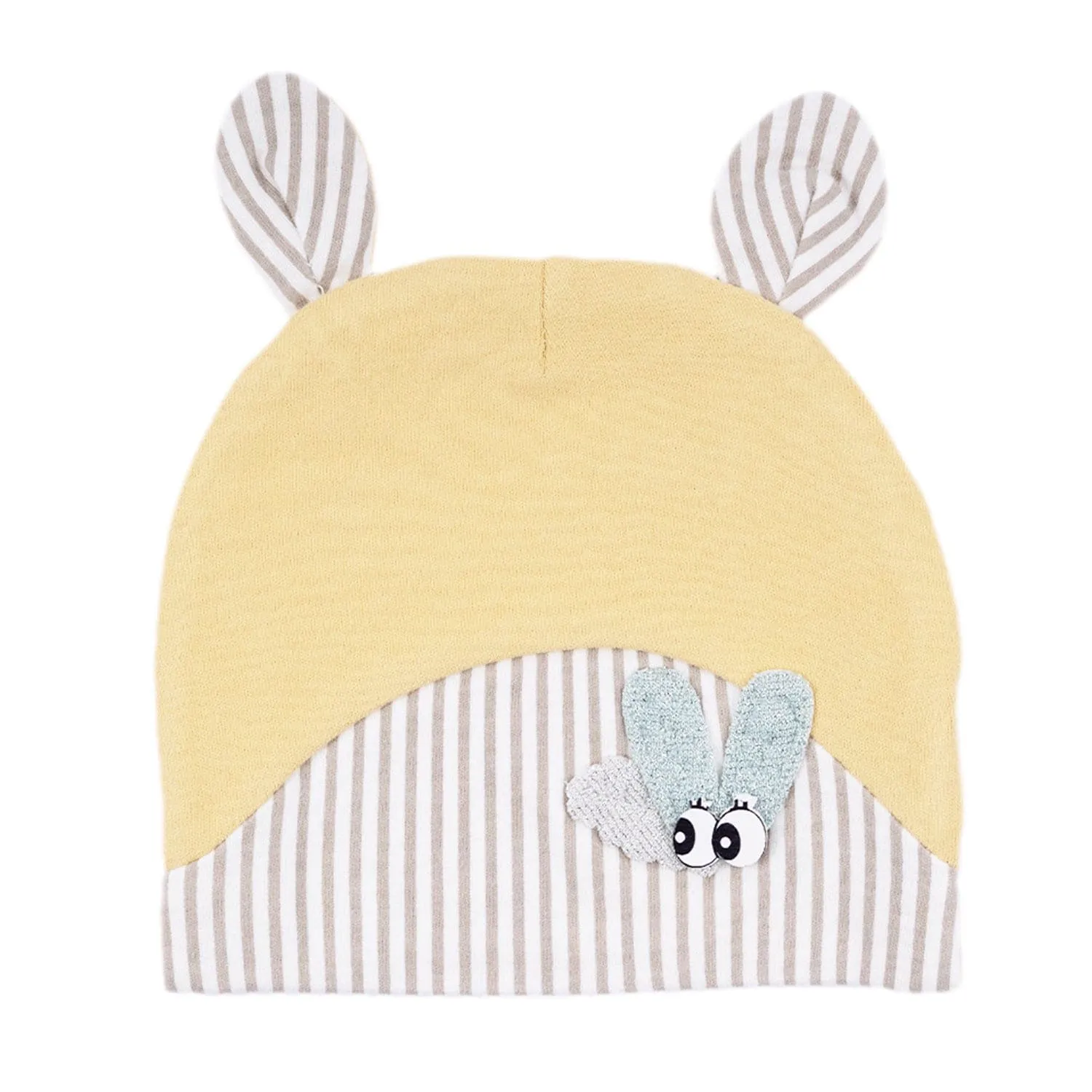 Baby Moo Busy Bee All Season Stretchable Hosiery Warm 3D Beanie Cap - Mustard