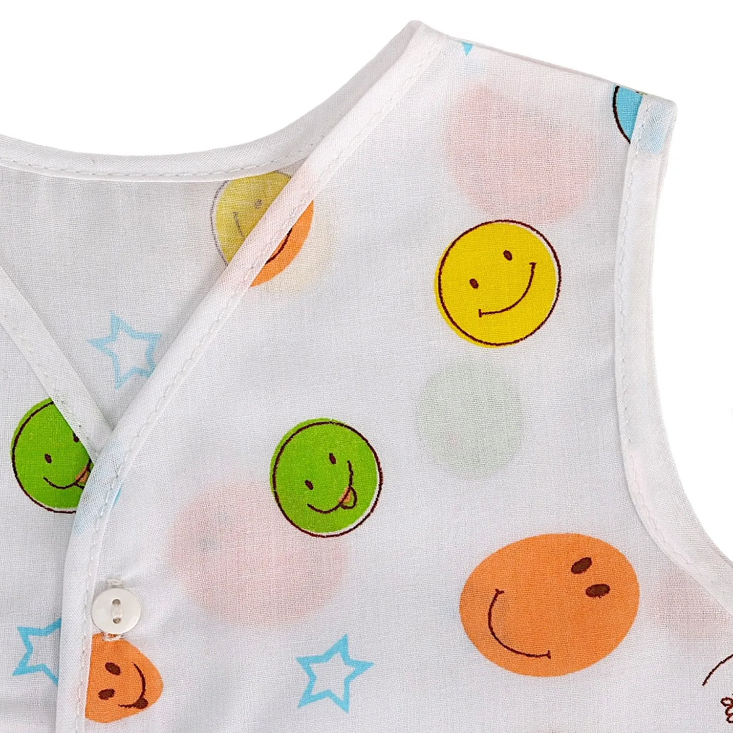 Baby Moo Car And Fruit Print V-Neck Sleeveless Front Opening Button Cotton Jhablas 5 Pcs - Yellow, Multicolour