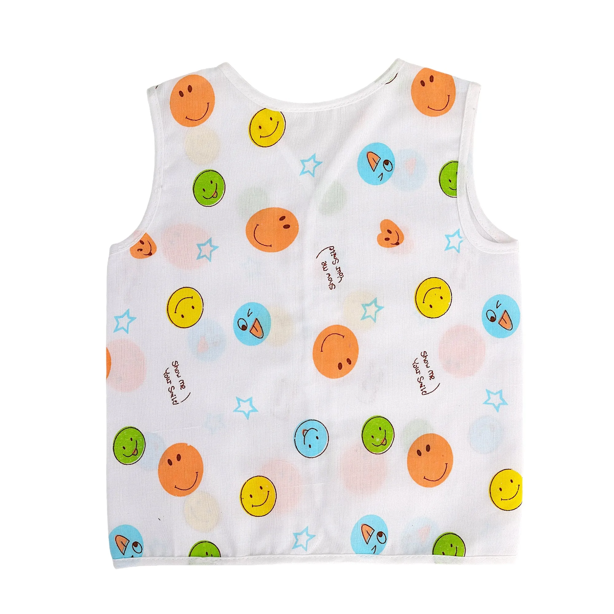 Baby Moo Car And Fruit Print V-Neck Sleeveless Front Opening Button Cotton Jhablas 5 Pcs - Yellow, Multicolour