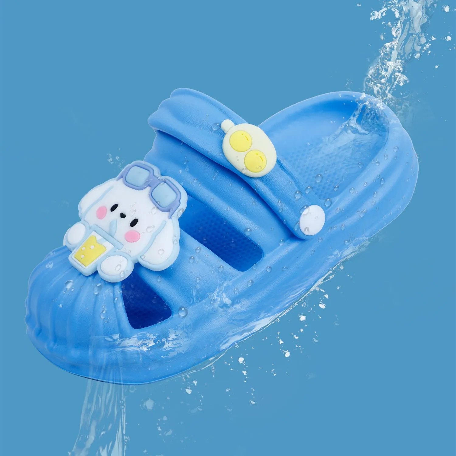 Baby Moo Chilling Puppy Applique Waterproof Anti-Skid Sling Back Clogs - Blue