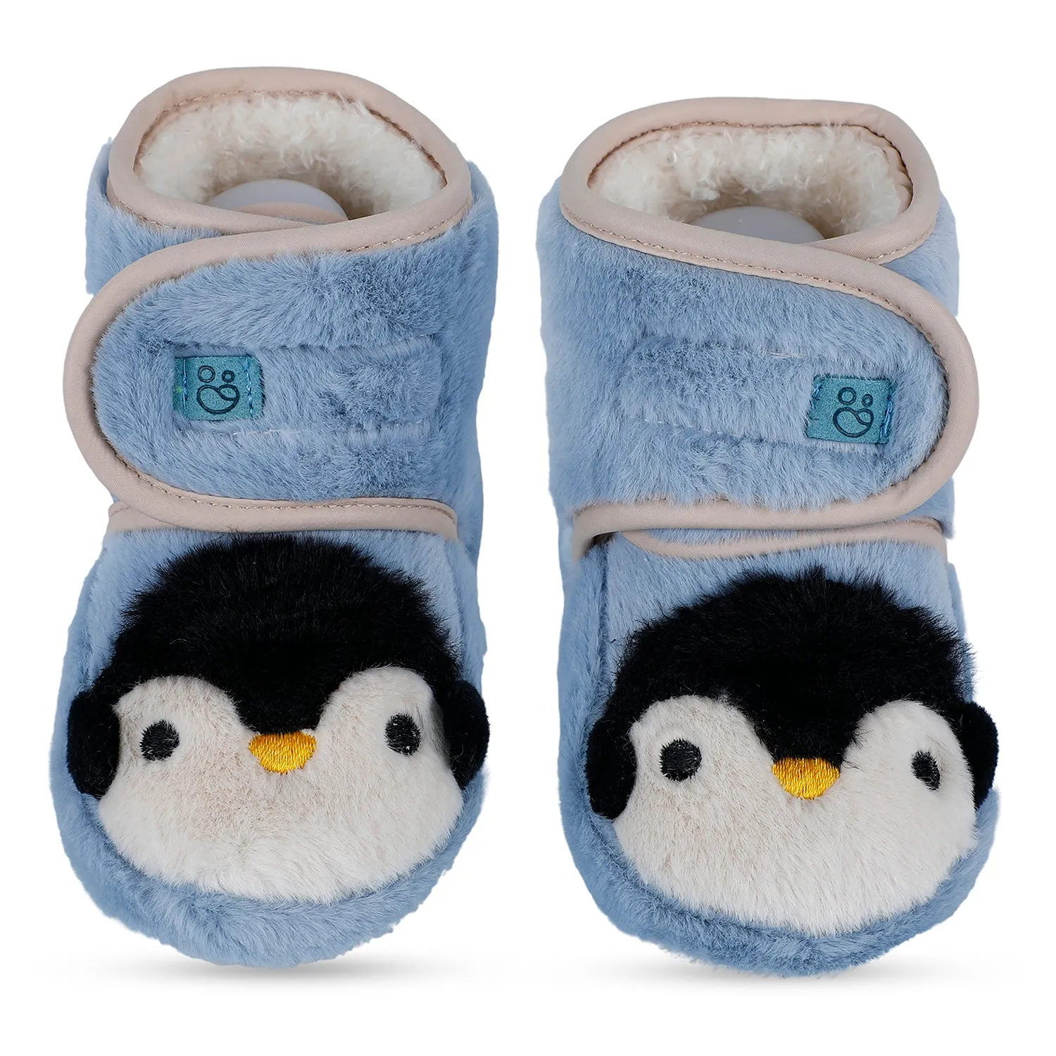 Baby Moo Penguin Warm Veclro Strap Fur Booties - Blue