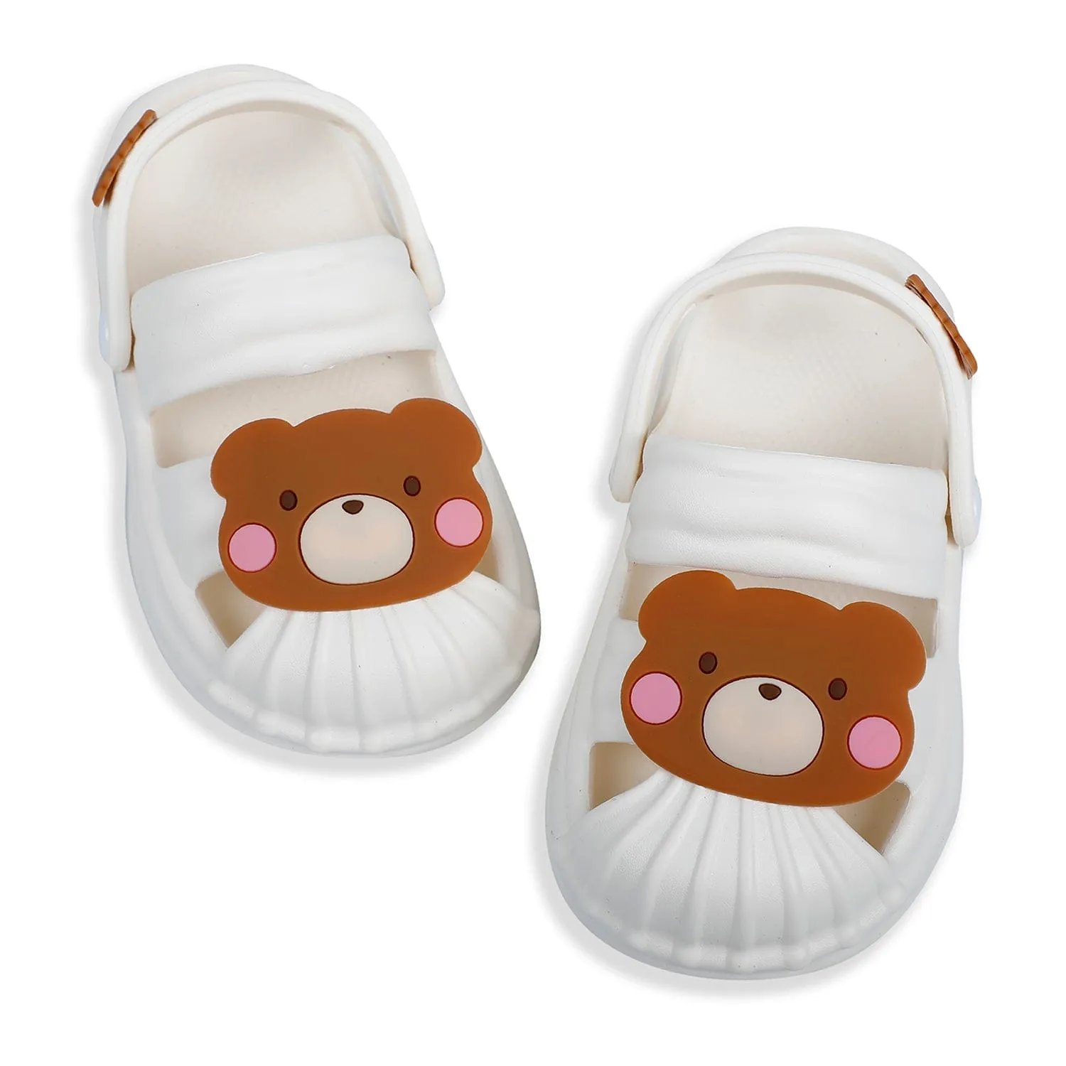 Baby Moo Teddy Bear Applique Waterproof Anti-Skid Sling Back Clogs - White