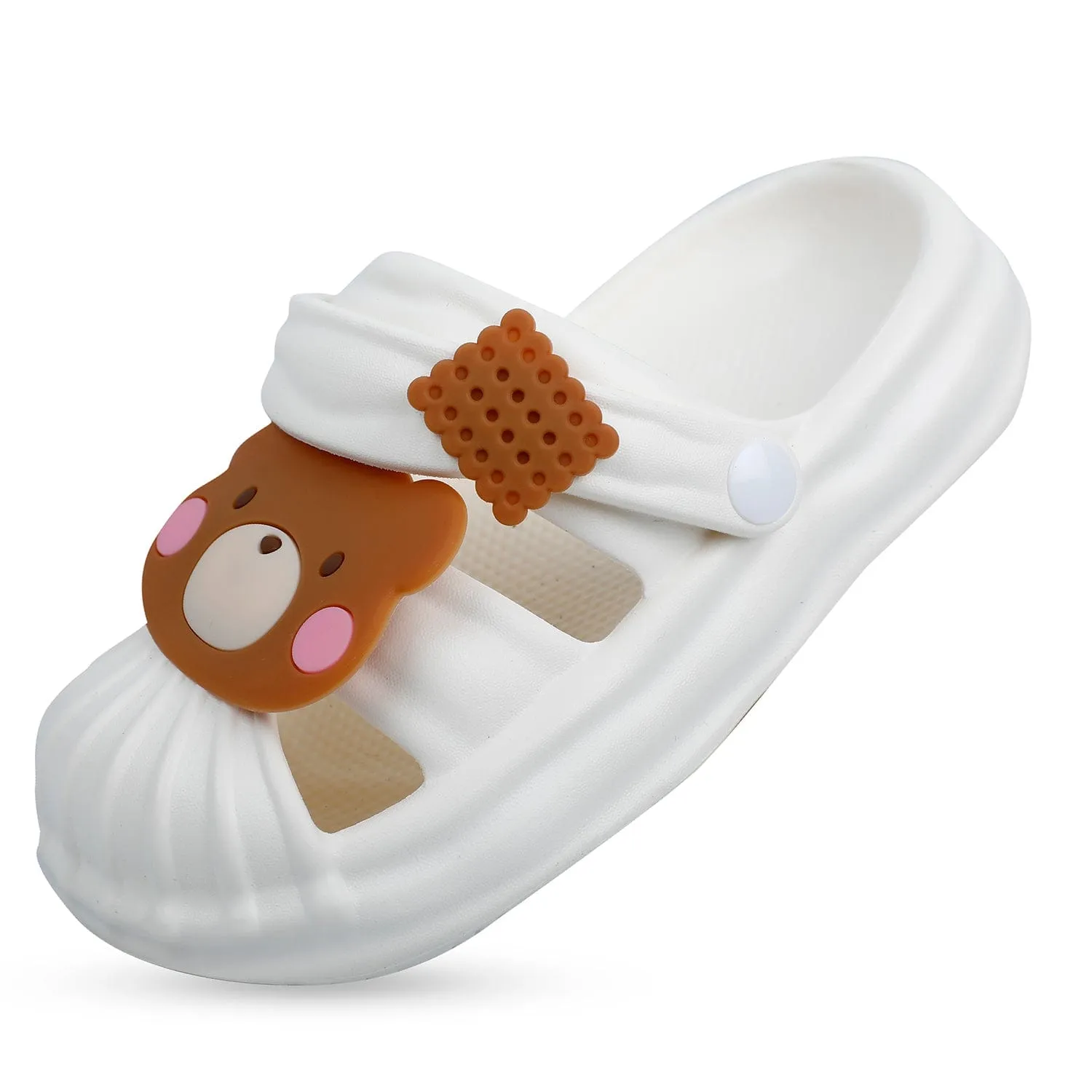 Baby Moo Teddy Bear Applique Waterproof Anti-Skid Sling Back Clogs - White