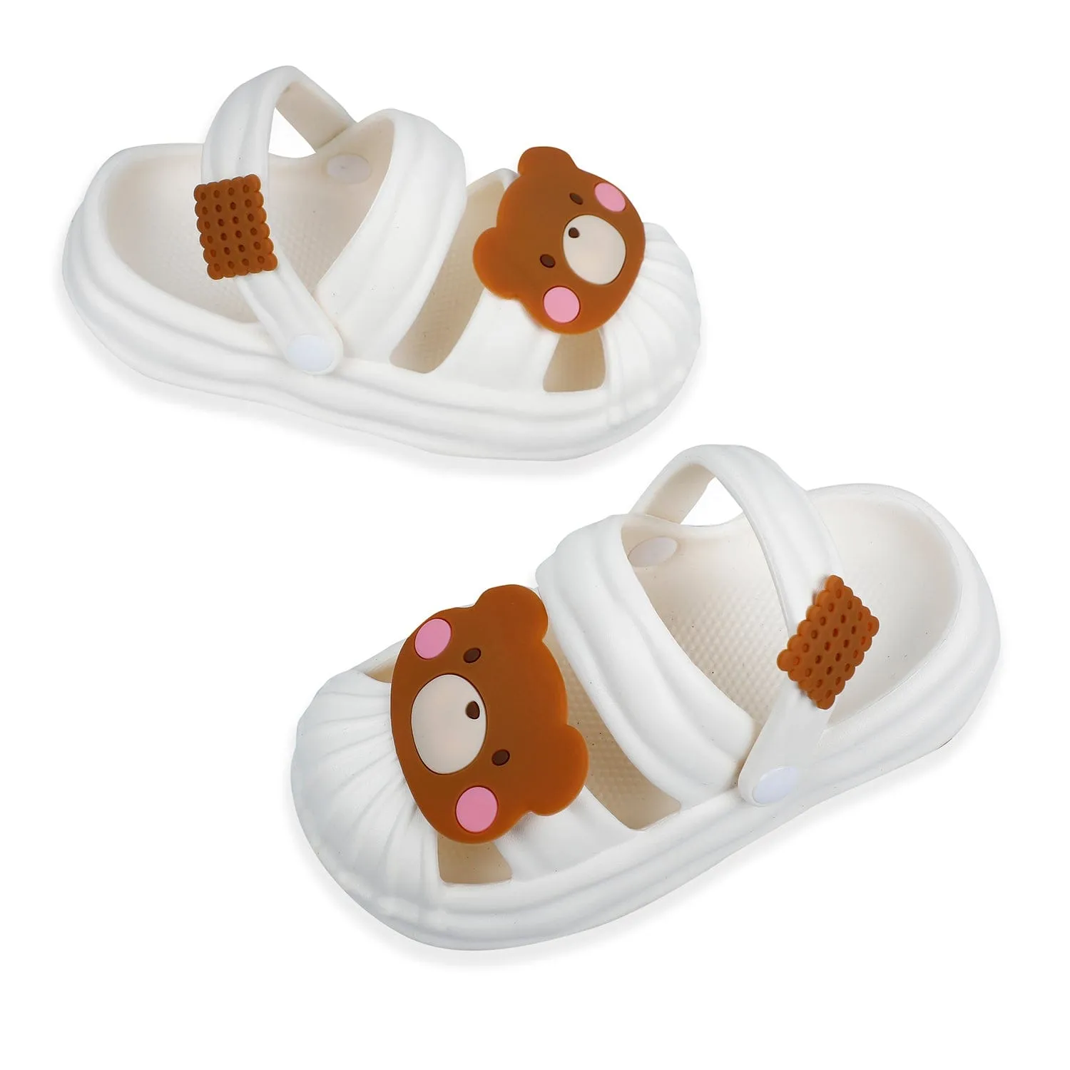 Baby Moo Teddy Bear Applique Waterproof Anti-Skid Sling Back Clogs - White