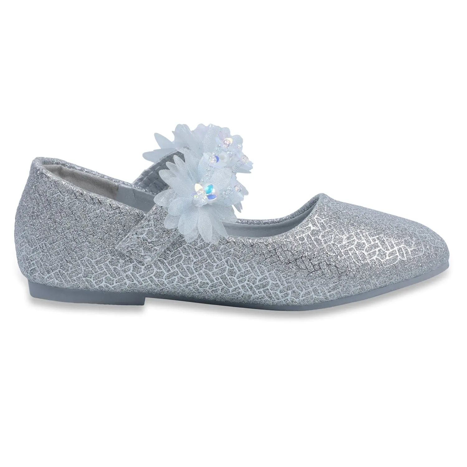 Baby Moo x Bash Kids Princess Floral Applique Mary Jane Ballerinas - Silver