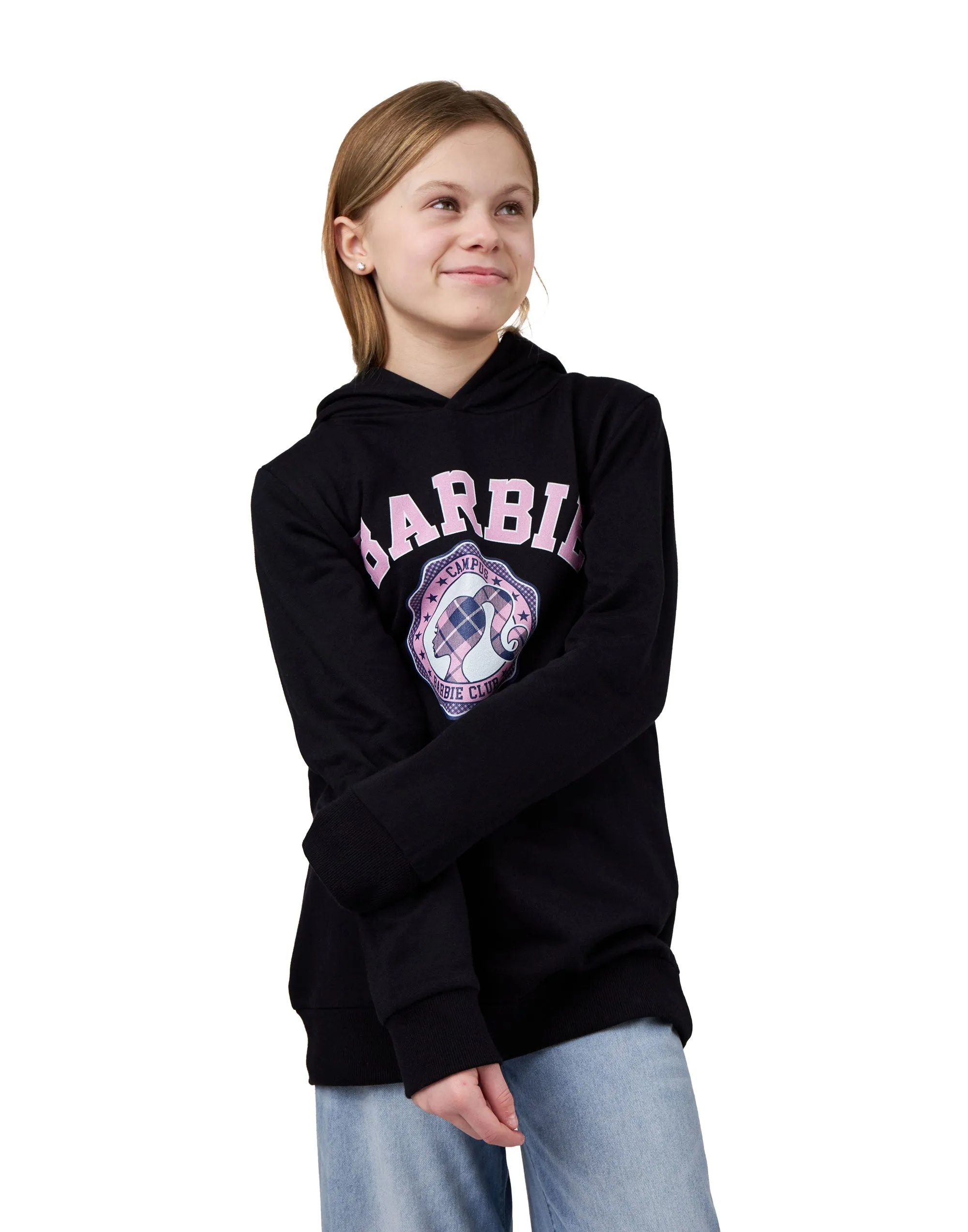 Barbie Checked Collegiate Girl Black Hoodie