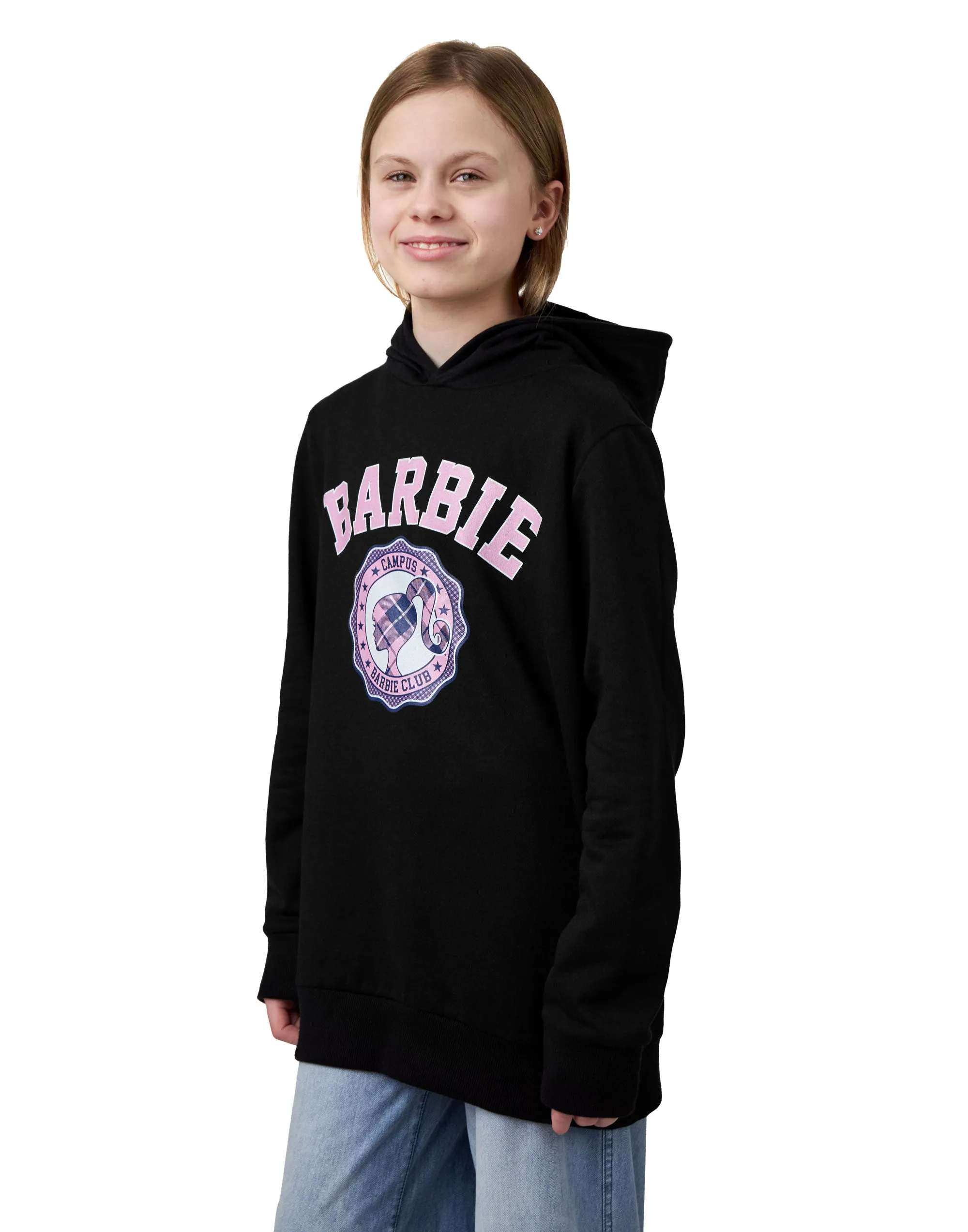 Barbie Checked Collegiate Girl Black Hoodie