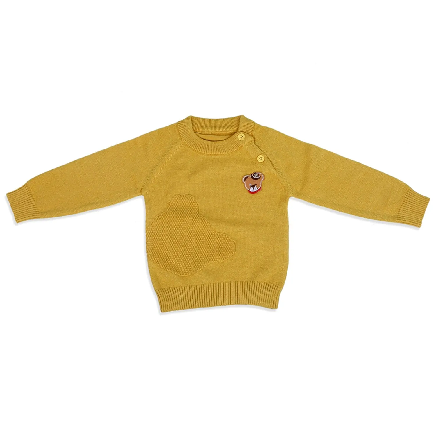 Bear Embroidery Premium Full Sleeves Knitted Sweater - Mustard