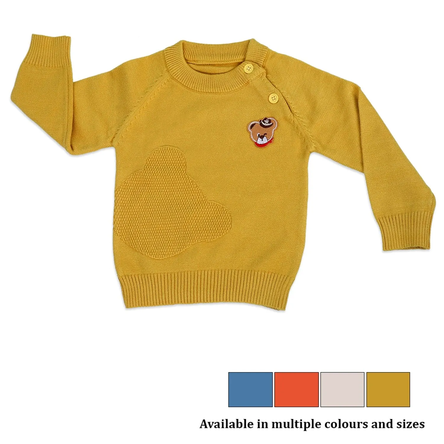 Bear Embroidery Premium Full Sleeves Knitted Sweater - Mustard