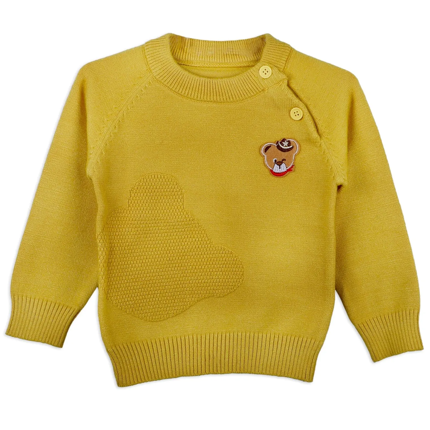 Bear Embroidery Premium Full Sleeves Knitted Sweater - Mustard