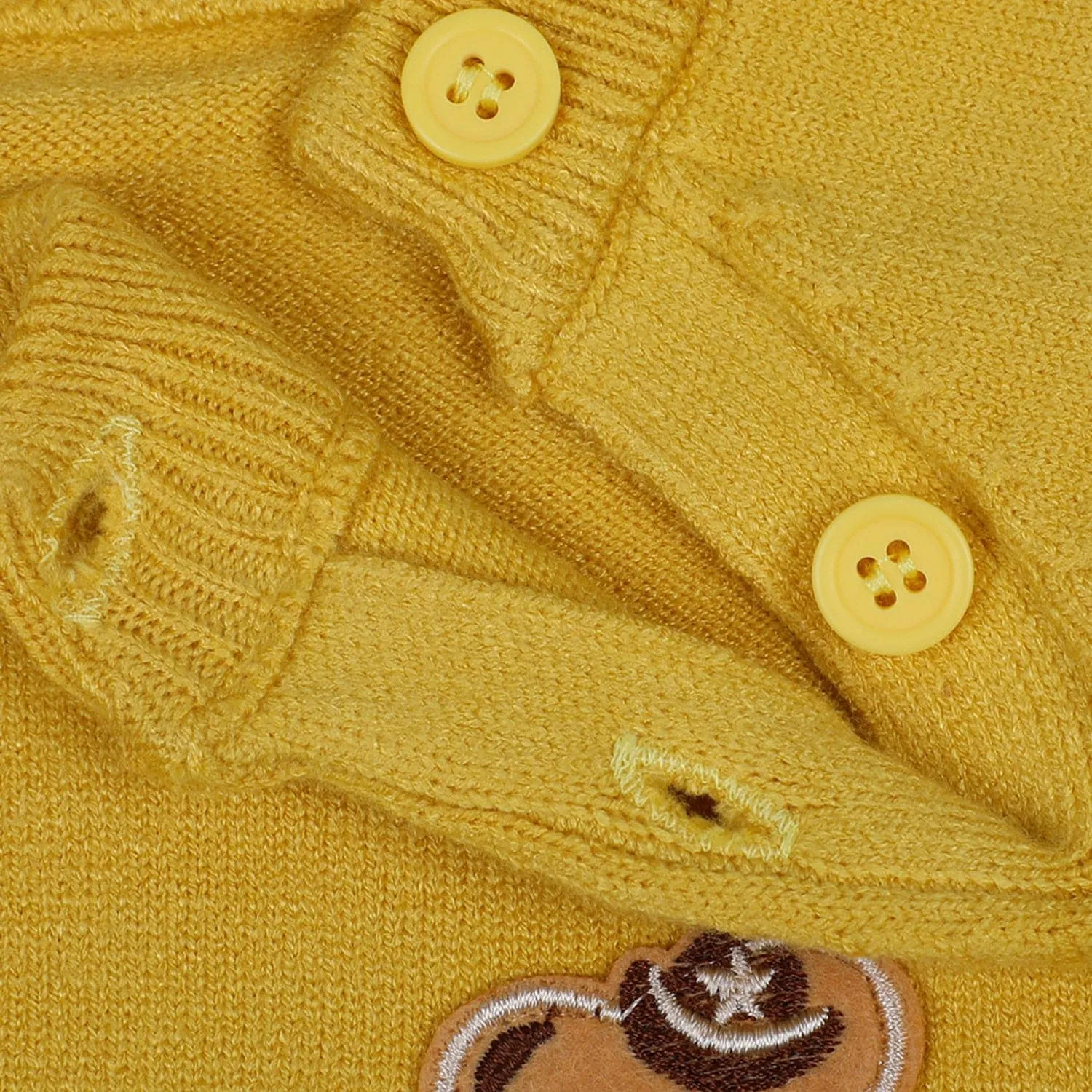 Bear Embroidery Premium Full Sleeves Knitted Sweater - Mustard