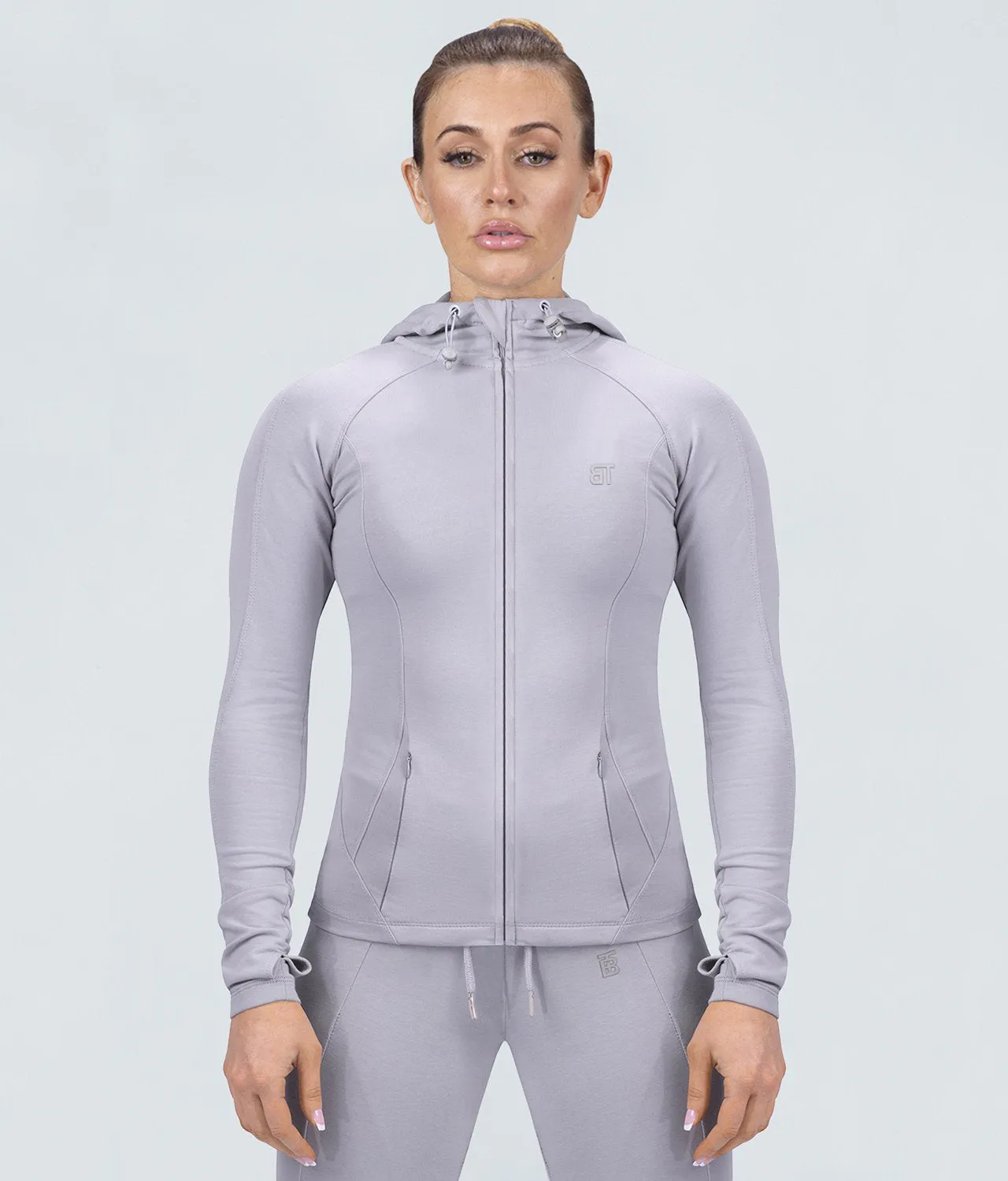 Born Tough Contoured Gray Sleeve Loops Running Tracksuit Hoodie for Women