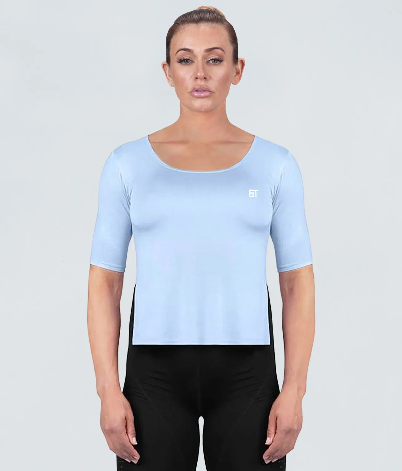 Born Tough True Form Sheer Blue Short Sleeve Running Shirt for Women