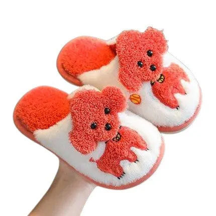 Cartoon Dog Design Warm Plush Cute Slippers For Kids