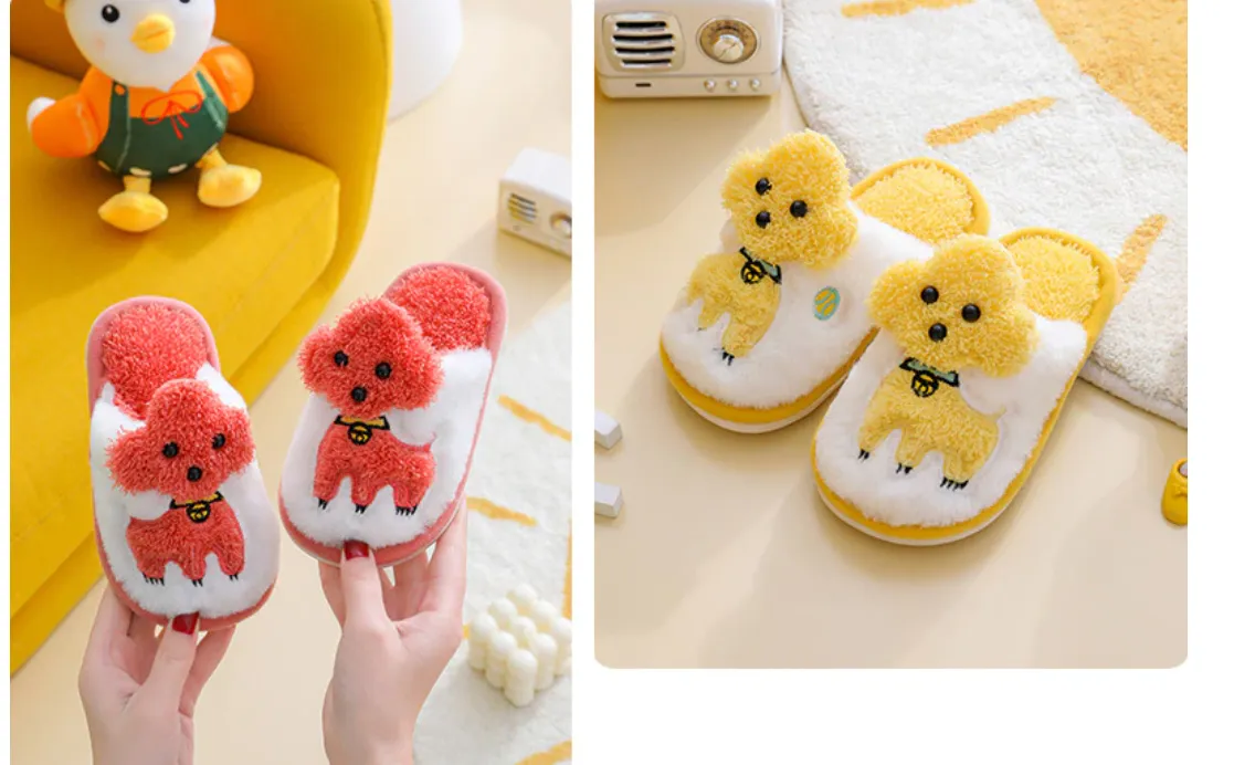 Cartoon Dog Design Warm Plush Cute Slippers For Kids