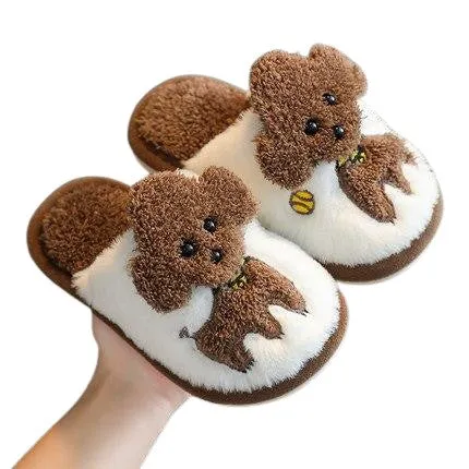 Cartoon Dog Design Warm Plush Cute Slippers For Kids