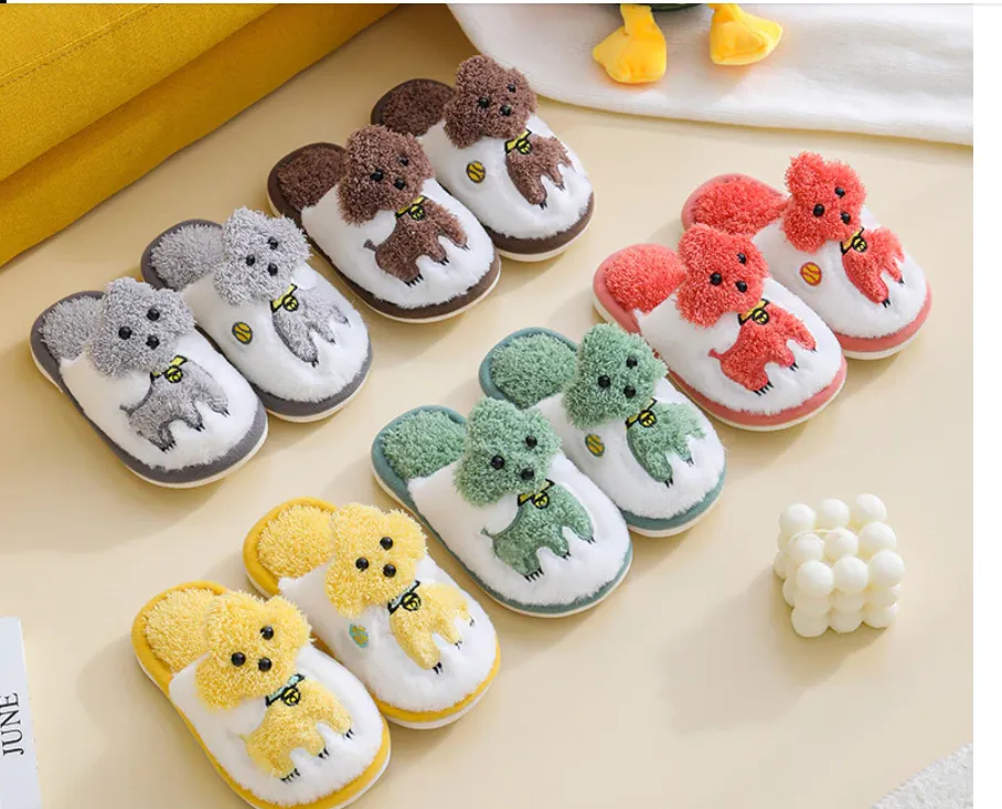 Cartoon Dog Design Warm Plush Cute Slippers For Kids