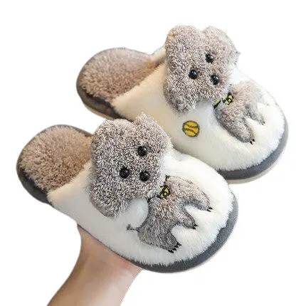 Cartoon Dog Design Warm Plush Cute Slippers For Kids