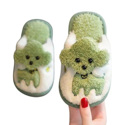 Cartoon Dog Design Warm Plush Cute Slippers For Kids