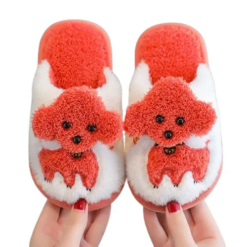 Cartoon Dog Design Warm Plush Cute Slippers For Kids