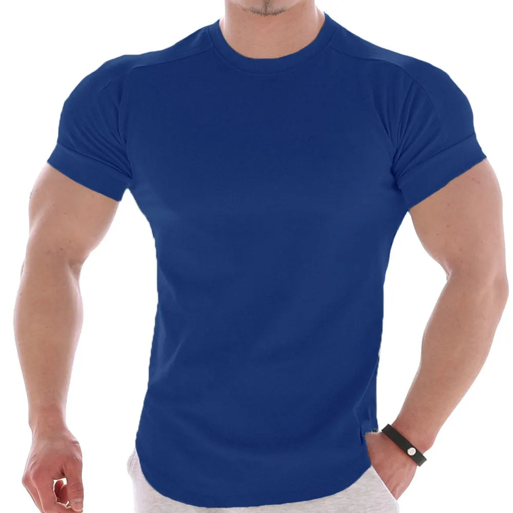 Casual Solid Short Sleeve T-shirt Men Gym Fitness Sports Cotton Shirt Male Bodybuilding Skinny Tee Tops Summer Training Clothes