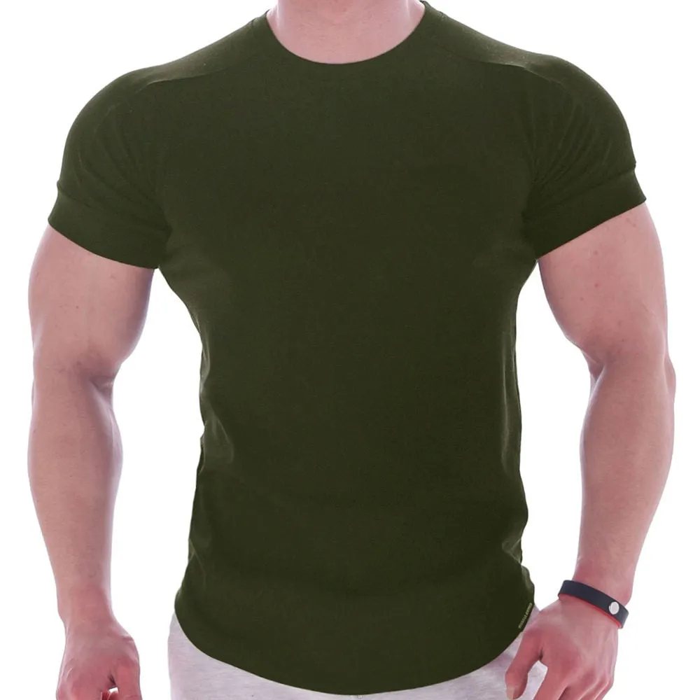 Casual Solid Short Sleeve T-shirt Men Gym Fitness Sports Cotton Shirt Male Bodybuilding Skinny Tee Tops Summer Training Clothes