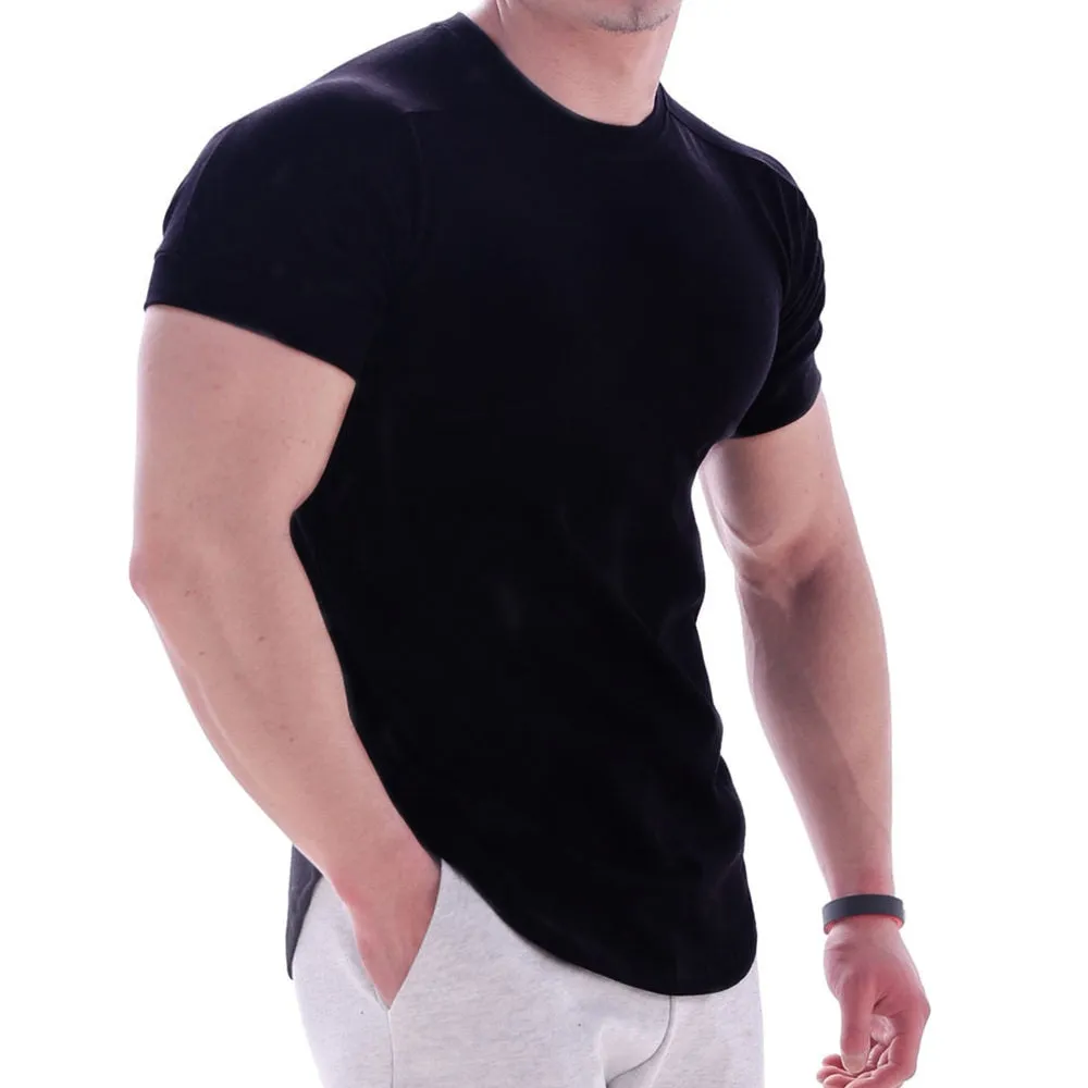 Casual Solid Short Sleeve T-shirt Men Gym Fitness Sports Cotton Shirt Male Bodybuilding Skinny Tee Tops Summer Training Clothes