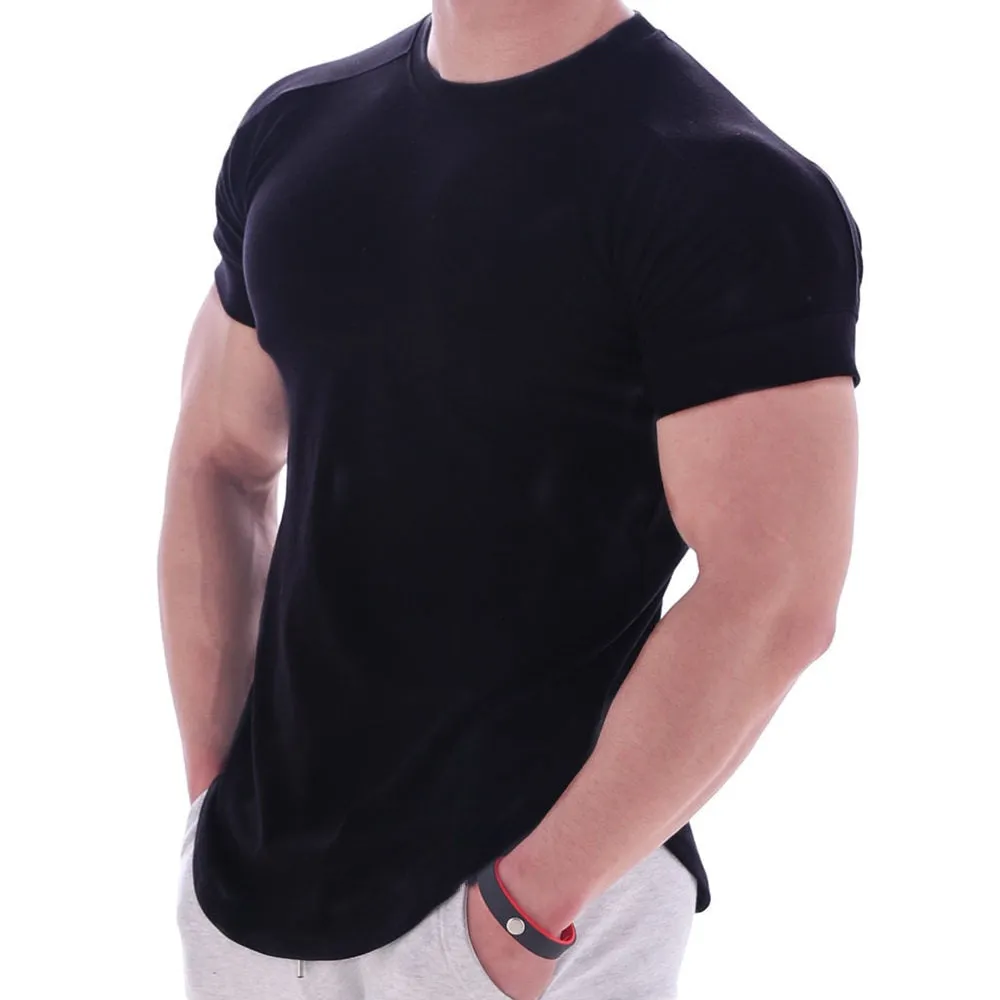 Casual Solid Short Sleeve T-shirt Men Gym Fitness Sports Cotton Shirt Male Bodybuilding Skinny Tee Tops Summer Training Clothes