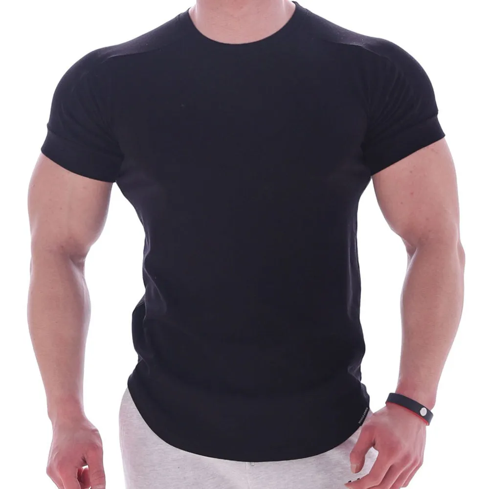 Casual Solid Short Sleeve T-shirt Men Gym Fitness Sports Cotton Shirt Male Bodybuilding Skinny Tee Tops Summer Training Clothes