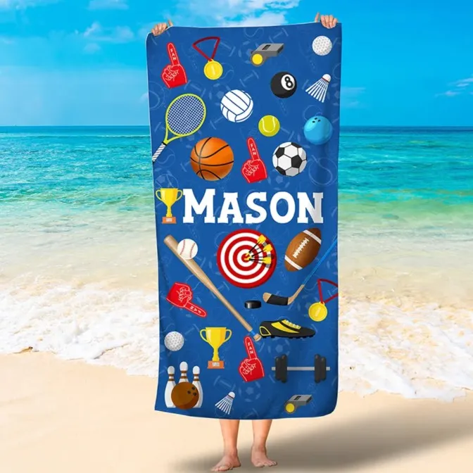 Custom Sport Towel , Football Beach Towels, Soccer Towels, Baseball Towel for Kids Girls Boys