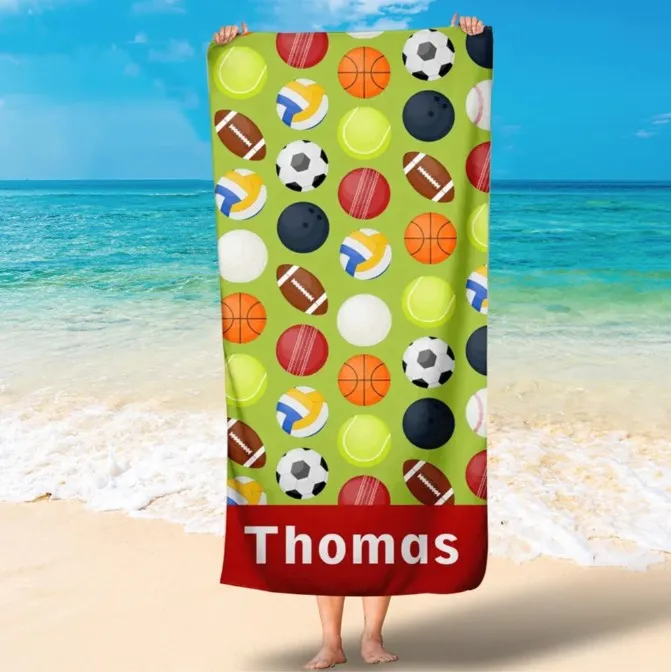 Custom Sport Towel , Football Beach Towels, Soccer Towels, Baseball Towel for Kids Girls Boys