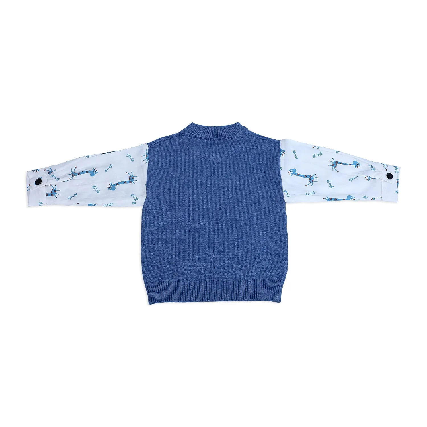 Cute Giraffe Premium Full Sleeves Knitted Sweater - Blue And White