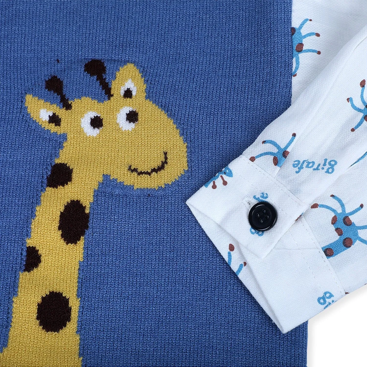 Cute Giraffe Premium Full Sleeves Knitted Sweater - Blue And White