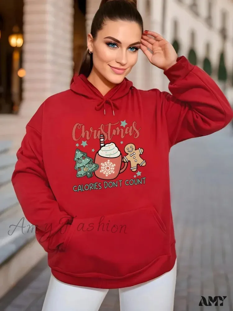 Fleece Lined Drawstring Sports Hoodie with Christmas Tree Design