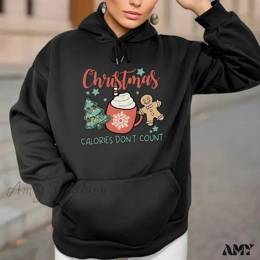 Fleece Lined Drawstring Sports Hoodie with Christmas Tree Design