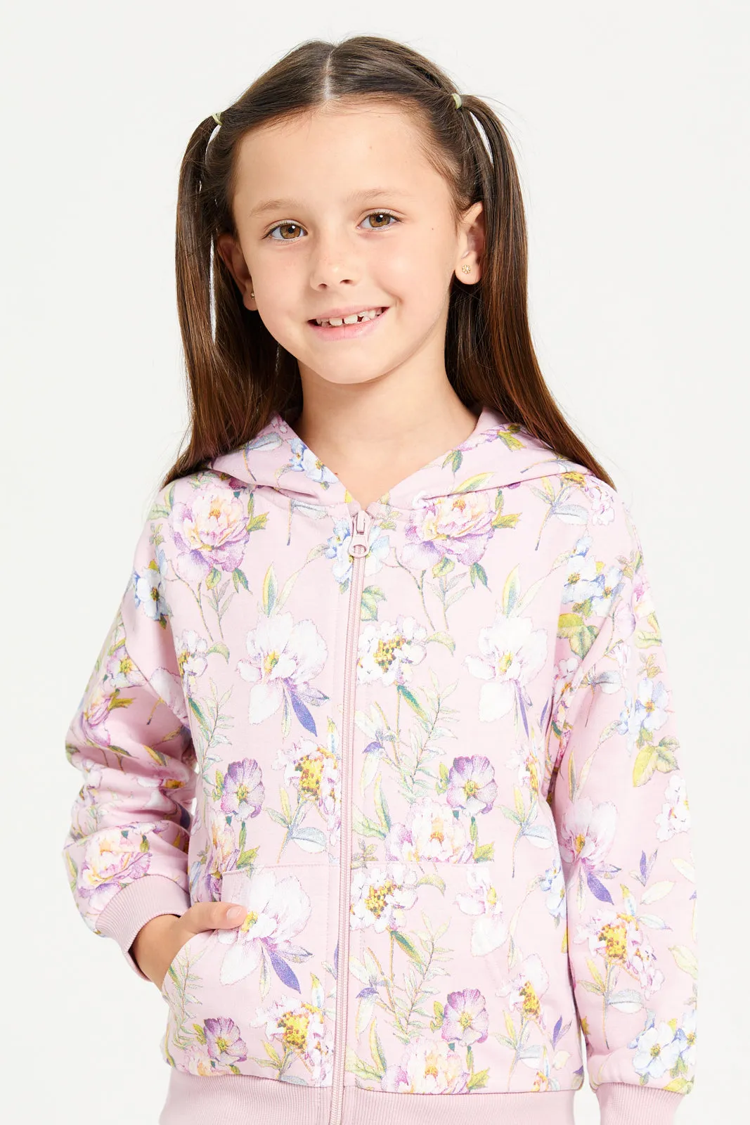 Girls Lilac Floral Print Hooded Sweatshirt