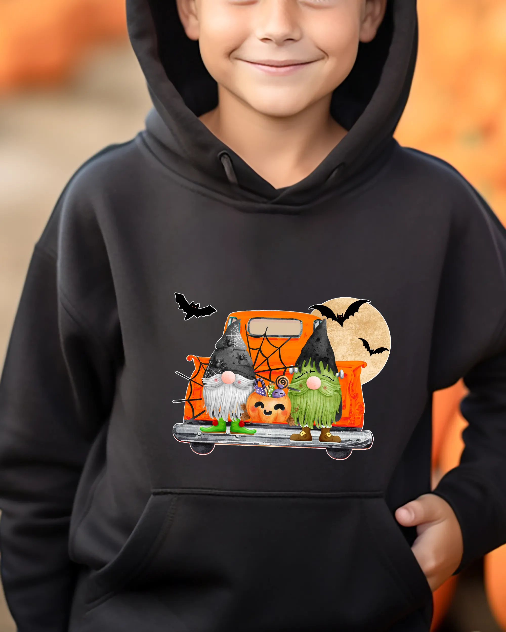 Kids or Youth Halloween Hooded Sweatshirt, Trick or Treat Gnomes Hoodie, Cozy, Warm Sweatshirt, Watercolor Gnomes Hoodie