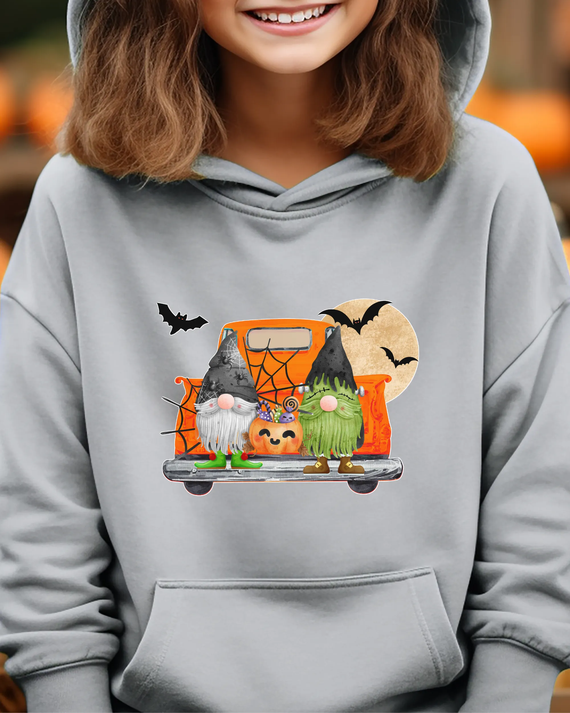 Kids or Youth Halloween Hooded Sweatshirt, Trick or Treat Gnomes Hoodie, Cozy, Warm Sweatshirt, Watercolor Gnomes Hoodie