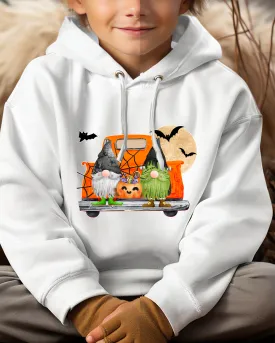 Kids or Youth Halloween Hooded Sweatshirt, Trick or Treat Gnomes Hoodie, Cozy, Warm Sweatshirt, Watercolor Gnomes Hoodie