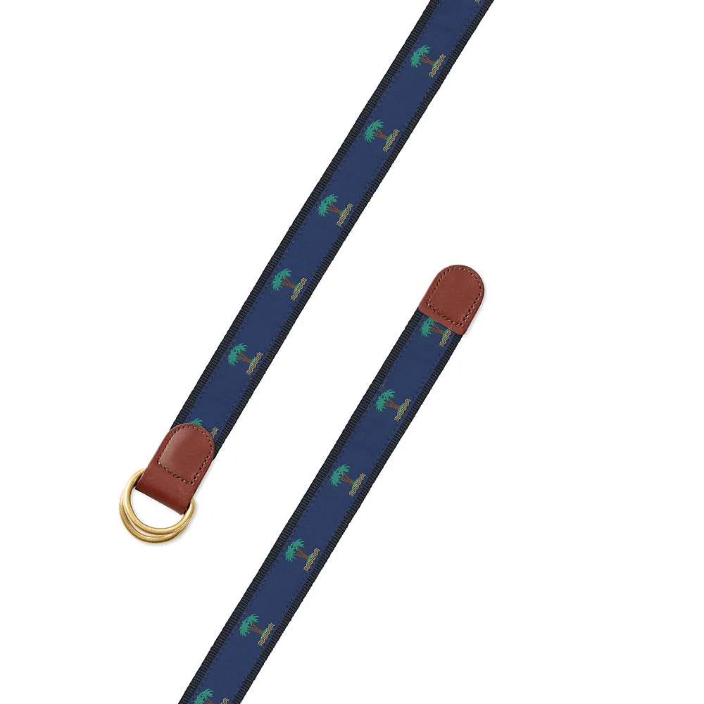 Palm Trees on Navy Motif D-Ring Belt